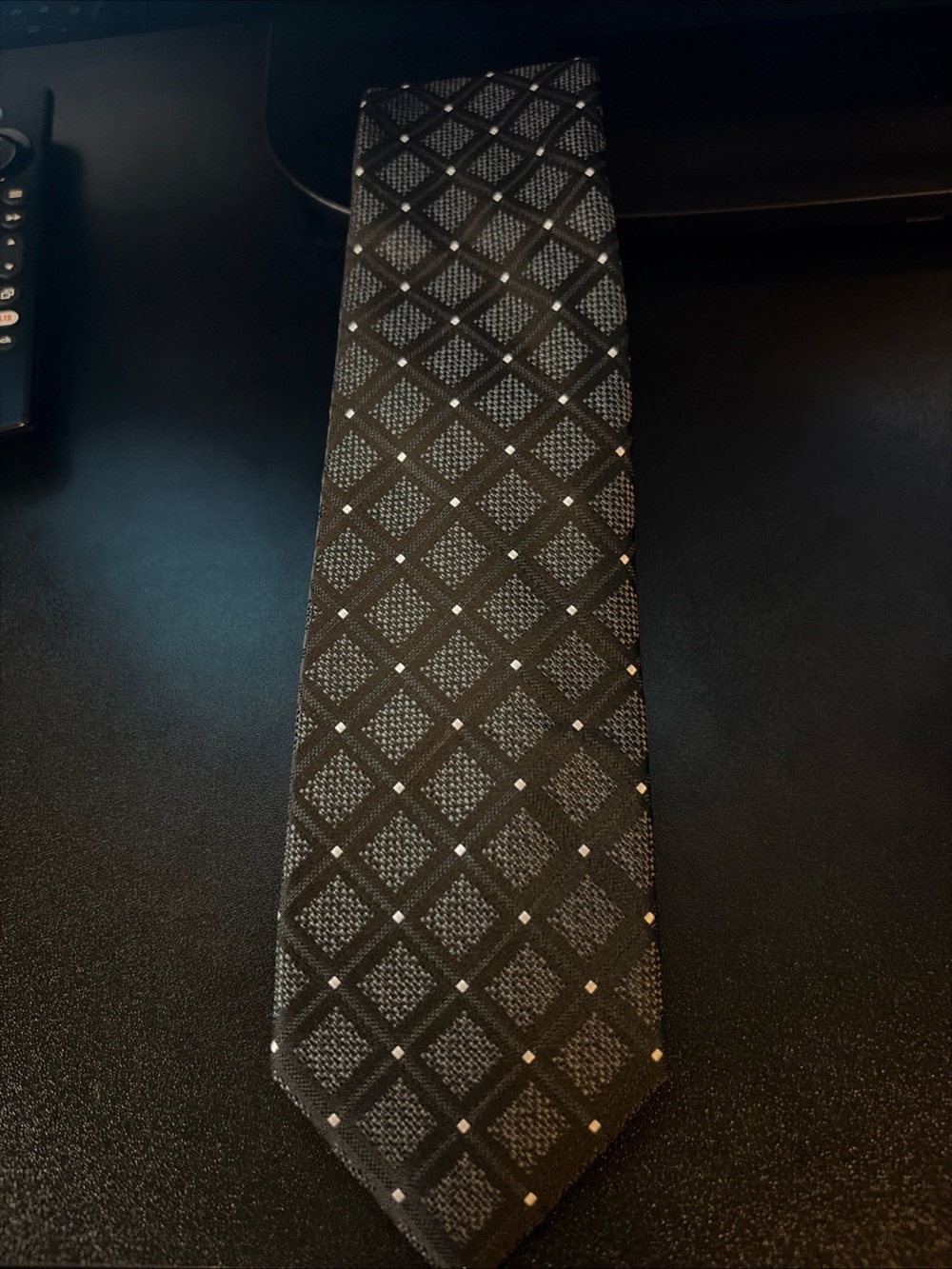 Croft & Barrow 100% Silk Black/Silver/White Classic Length Diamond Pattern.